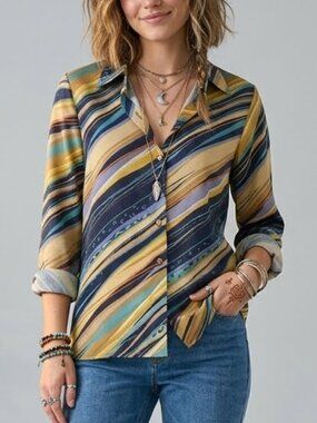 Beverly Rose Vintage 70s Retro Striped Psychedelic Disco Top Shirt Women's XL